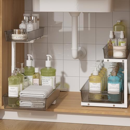ADRIMER Under Sink Organizer 2 Packs, Pull Out Kitchen Sink Organ...
