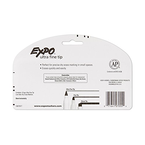 Image of EXPO Low-Odor Dry Erase Markers, Ultra-Fine Tip, Black, 4 Count (Pack of 2)