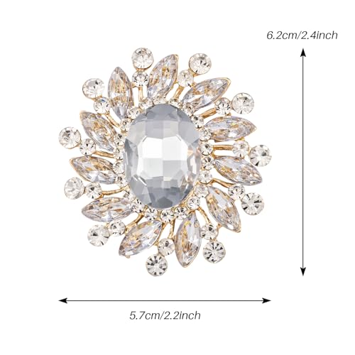 Image of SELOVO Flower Rhinestone Statement Brooch Pin Broach Antique Gold Tone