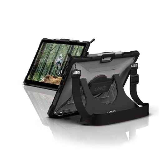 URBAN ARMOR GEAR UAG Designed for Microsoft Surface Pro 8 Case Plasma w/Hand Strap & Shoulder Strap Feather-Light Translucent Rugged Military Drop Tested Protective Cover Ice