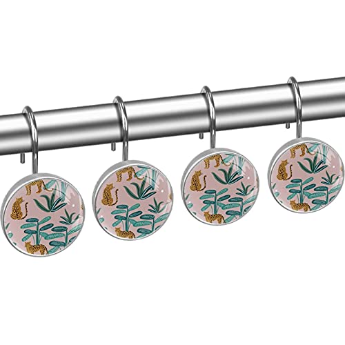 Crochets rideau de douche design léopard rose et acier inoxydable premium