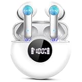 Bluetooth Headphones Lightweight Wireless Earbuds 48H Playtime with LED Power Display Charging Case IPX7 Waterproof in-Ear Earphones Built-in Mic for TV Smart Phone Computer Laptop White Ear Buds