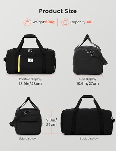 SKYSPER Gym Bag Men Women - 40L Sports Bag Duffle Backpack with Shoe Compartment Wet Pocket for Fitness,Sport,Travel & Workout(Black)4
