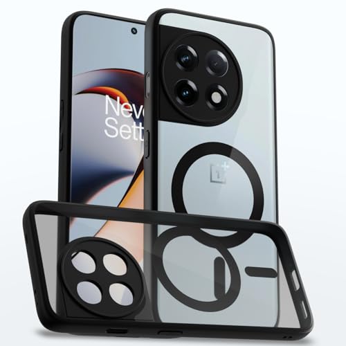 Image of Outlouders Back Cover for OnePlus 11R 5G Compatible with Mag-Safe | Shockproof Design | Hard Transparent Back Case (Black Mag-Safe)