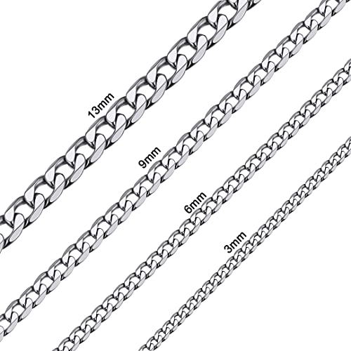 Chaine Homme Acier Inoxydable 316L Collier Cubaine Argent 925 Sterling pour Pendentif Massif Femme Gourmette Garçon Maille Ras de Cou Gros 61cm Cadeau Fêtes Pères Grâce Noël Mariage Valentin Cover