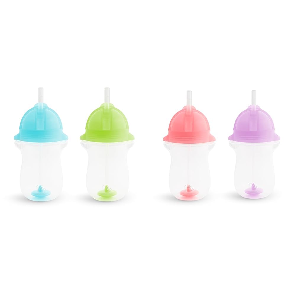 Munchkin® Any Angle™ Weighted Toddler Straw Cup with Click Lock™ Lid, 10 Ounce, 4 Pack, Blue/Green/Pink/Purple