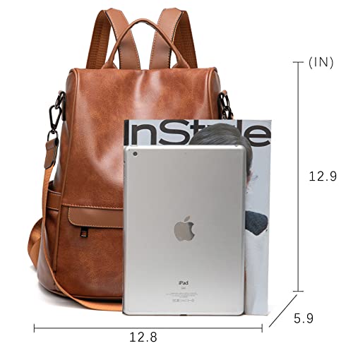 Sivim Backpack Purse For Women Anti Theft Pu Leather Bookbag Purse Lightweight Shoulder Bag Satchel Handbag For Travel, Daily And Shopping(Tan) #TOP2