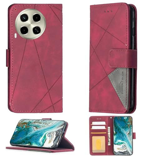 Aroepurt Case Compatible for Tecno Camon 30 Premier 5g Phone Case Cover [with Tempered Glass Screen Protector] Flip Stand Cover PU Leather Wallet Case Red