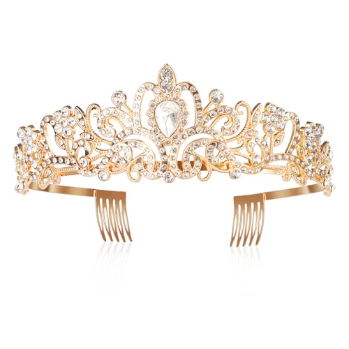 Mädchen Kristall Tiara Krone, Prinzessin Diadem Hochzeit Tiara, Tiara Kristallkrone,Kristall Tiara Gold Krone,Prinzessin Diadem Hochzeit Tiara Crown für Hochzeit Proms Parties Geburtstag