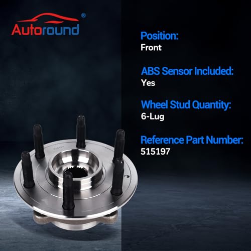 Autoround 515197 4WD Front Wheel Bearing and Hub Assembly Fit for Chevy Tahoe 21-22 / Silverado 1500 19-22 / Suburban 21-22, GMC Yukon 21-22 / Sierra 1500 19-22, Cadillac Escalade 21-22, 6-Lug w/ABS by Autoround - Image 4