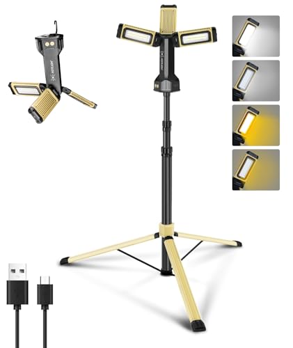 Image of HOTLIGH Rechargeable Work Light with Stand- 5000 Lumens Portable Work Light 67 inch Detachable Tripod, 10000mAh Cordless Work Light with 270 Rotate Foldable Design, Tripod Work Light for Repairing