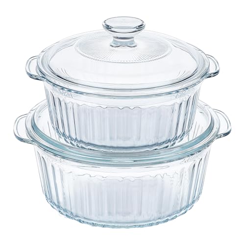 M MCIRCO 4-Piece Glass Casserole Baking Dish, Set of 2 Casseroles With Glass Lids, 1.7 Qt and 2.5 Qt, Round