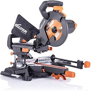 Evolution Power Tools R210SMS+ Ingletadora deslizante multimaterial de 210 mm, con paquete Plus, Corta acero dulce, aluminio, plástico, madera con clavos incrustados, 230 V