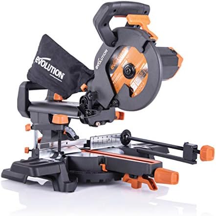 Evolution Power Tools R210SMS+ Ingletadora deslizante multimaterial de 210 mm, con paquete Plus, Corta acero dulce, aluminio, plástico, madera con clavos incrustados, 230 V