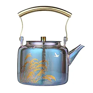 Teapots Stained Glass Tea Kettle Heat Resistant Glass Tea Pot with Filter Strainer Hand-painted Flower Glass Gas Stove Kettle 900Ml teapot with infuser