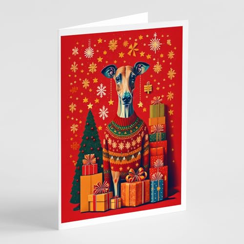 Caroline's Treasures DAC3100GCA7P Greyhound Holiday Christmas Greeting Cards Pack of 8 Blank Cards with Envelopes Whimsical A7 Size 5x7 Blank Note Cards