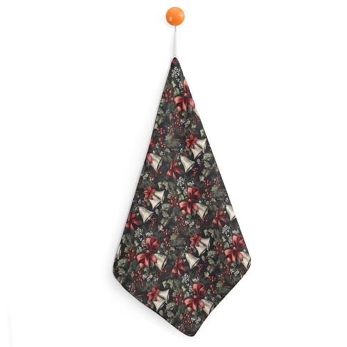 GZVGZV Christmas Bell Print Hand Towels for Bathroom Kitchen, Hanging Kitchen Towels with Hanging Loop, Cute Decorative Absorbent Coral Bath Hand Towel for Bathroom Home Decor