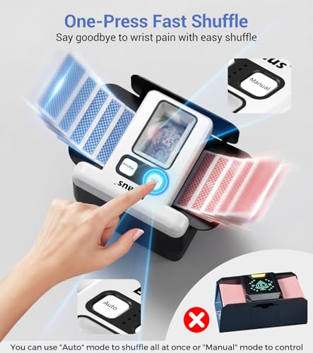 Eicaus Automatic Card Shuffler 1-4 Deck - Rechargeable 2500mAh Electric Card Shuffling Machine for Seniors & Family Game Night - Portable & Fast Shuffler for UNO, Poker, Blackjack, Phase 10 & Skip-Bo