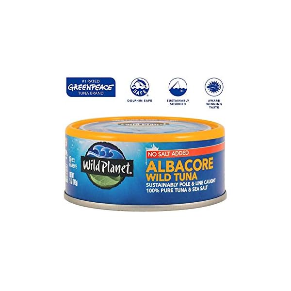 Wild Planet Wild Albacore Tuna, No Salt Added, Canned Tuna, Sustainably Wild-Caught, Non-GMO, Kosher 5 Ounce (Pack of 12)