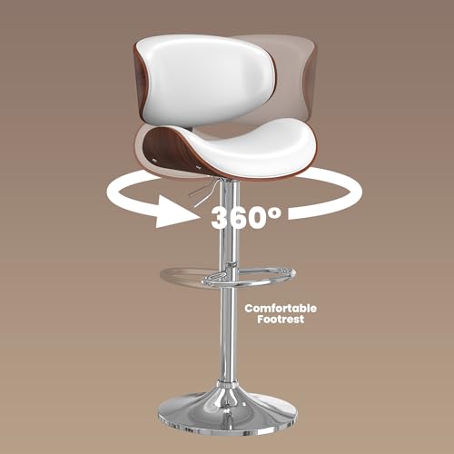 Butacos de Barra YaFiti, Juego de 3 Butacos con Espalda Curvada y Asiento de Cuero Sintético, Giratorios para Isla de Cocina, Bar o Comedor, Color Blanco Marfil miniatura 5