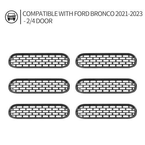 Image of Front Grill Mesh Grille Inserts Cover Frame Trims Kit 6Pcs Fit for Ford Bronco 2021-2025+ 2 /4 Door Exterior Accessories (Carbon Fiber)