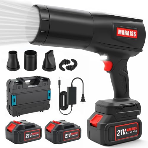 Cordless Leaf Blower with 2 X 4.0A 20000mAh Batteries Brushless Motor, Lightweight Low Decibel Turbo Jet Blower with Pro Earplugs for Patio Cleaning,Car Blowing Water, Blowing Leaves and Dust (Black)