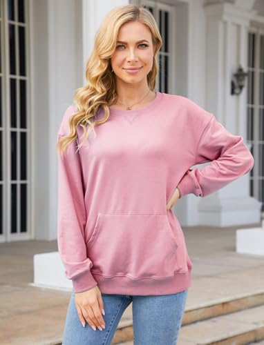 Image of Ovanviso Womens Long Sleeve Sweatshirt Casual Crewneck Cute Pullover Tops Lightweight Sweatshirt with Pocket