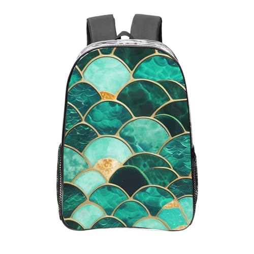 Mermaid fish scale print Print Work Travel Stadium Events Transparent Backpack PVC Clear Bag Large Side Pockets