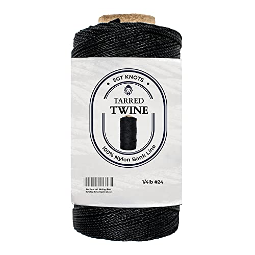 Image of SGT KNOTS Tarred Twine - 100% Nylon Bank Line for Bushcraft, Netting, Gear Bundles, Construction, Lacing Twisted Cord, Weatherproof #24-1 /4 lb