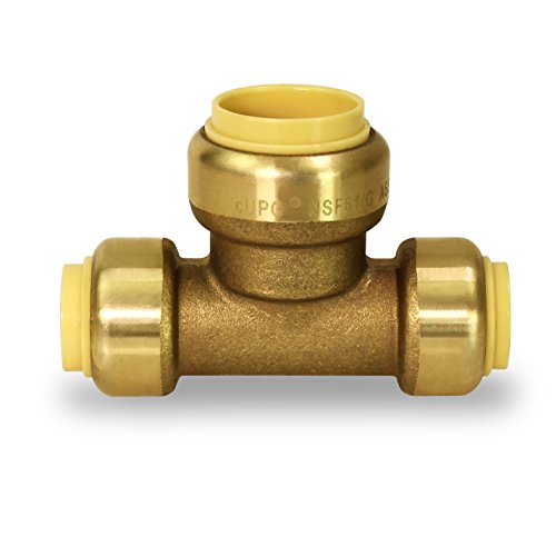 Pushlock UPET1134 Reducing Tee Pipe Fittings Push to Connect Pex Copper, CPVC, 1 Inch x 1 Inch x 3/4 Inch, Brass - Thumbnail 4
