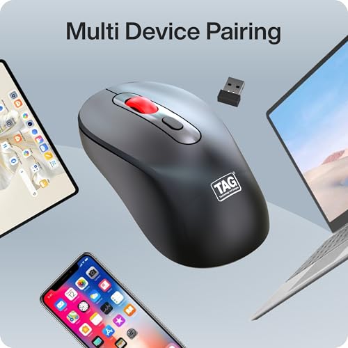 Image of TAG WM900 Black /Red Wireless Mouse, 2.4GHz + Bluetooth, Silent Clicks, 10m Range, Type-C Charging, Adjustable DPI (800 /1200 /1600), 72 Hours Usage, for PC /Mobile /Tablet, Supports Windows /Mac /Linux /iOS