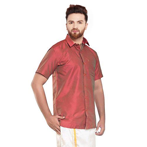 Image of SJS-Men's Half Sleeve Solid Art Silk Shirt