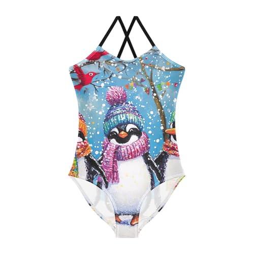 CHIFIGNO Winter Cute Penguin Toddler Swimsuit Girl One Piece, Spaghetti Straps, Cross Back Design, Ages 3T