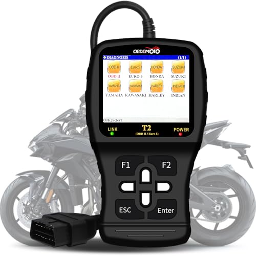 OBDEMOTO T2 Motorcycle Scanner OBD2 Motorcycle Scan Tool Euro 5 3.5 LCD Motorbike Diagnostic Tool Code Reader with ECU Scan Service Reset for Harley Indian Honda Yamaha Kawasaki Suzuki