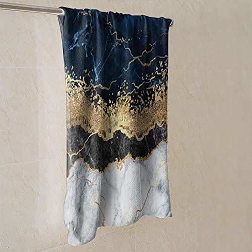 Hand Towel Navy Blue Marble Gold Abstract Face Washcloths Fingertip Bath Towels 27.5 X 15.7 Inch Microfiber Quick Dry Soft Absorbent Luxury Kitchen Dish Cloth Bathroom Beach Gym Hotel Salon Spa Sport #TOP7