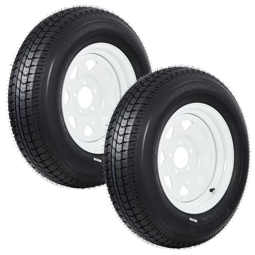 GarveeTech ST205/75D15 Trailer Tire and Wheel Assembly, Heavy-Duty Load Range C 6PR, 5 Lug White Modular Wheel, 15 Inch Tires for Utility/Boat/Camper Trailers, Set of 2