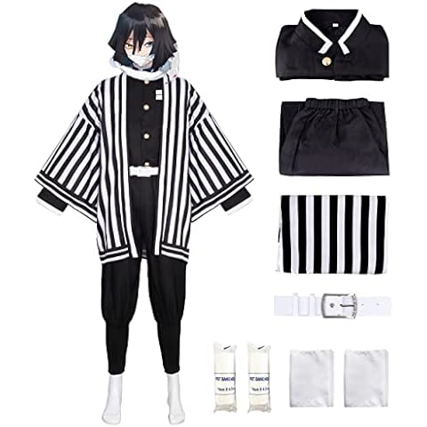 IamaCos Iguro Obanai Cosplay Costume Demon Slayer Anime Outfit Suit Mens Kimono Full Set Haori Uniform with Belt, Adult, XXL Cover