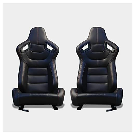 MODAUTO Asiento Deportivo Coche,Asiento Semibaquet Ajustable,de Cuero,Costura Naranja,Conductor y Pasajero,Universal para Coche y Simulador de Conducción,Modelo N735LR