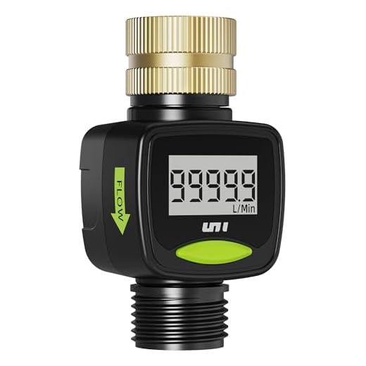 Unistyle Medidor de flujo de agua para autocaravanas, manguera de 360° con latón de entrada, ± 5% de precisión, mide el consumo de galón/litro