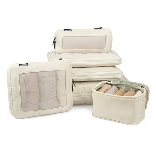 Compression Packing Cubes for Travel - Luggage Organizer Bags - Double Zipper Packing Cubes for Suitcases (6-Pack, Beige)