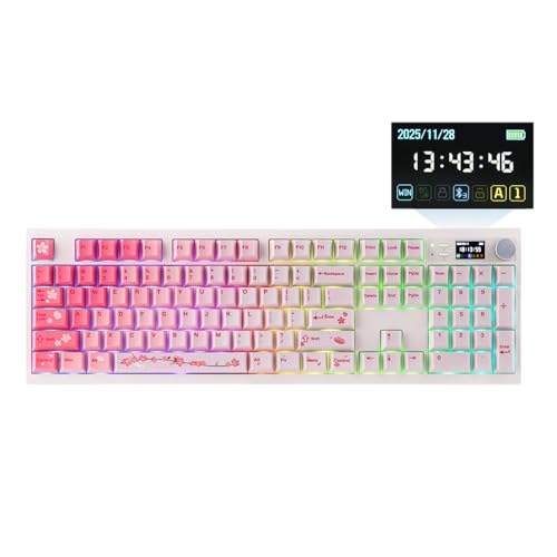Image of EPOMAKER QK108 Full Size Mechanical Keyboard with Screen & Knob, 8000mAh, Creamy&Thocky, Gasket, RGB Backlit, Mac Keycap, Wireless Gaming Keyboard for Mac /Win (Pink, Creamy Jade)