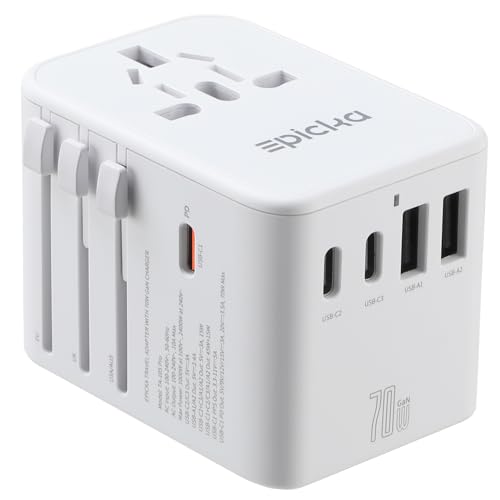 EPICKA Universal Travel Adapter, GaN International Plug Adapter with 3