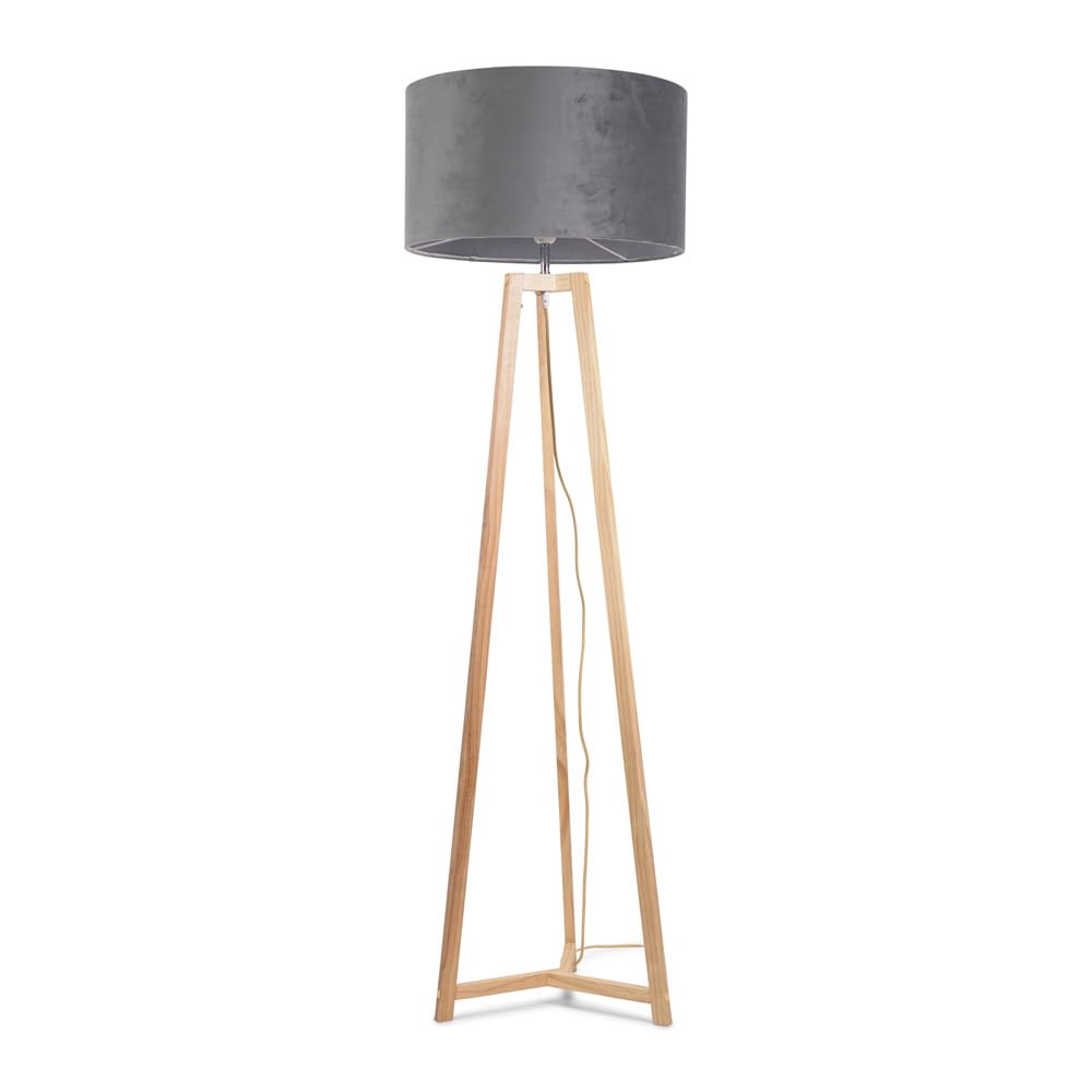 ValueLights | Natural Wood Tripod Floor Lamp with Grey Velvet Drum Lampshade Living Room Light | Floor Lamps, Home Décor & Improvement Essential
