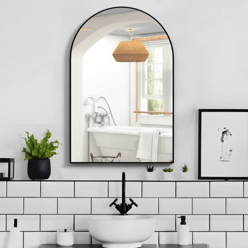 Neuweaby Wall Mounted Mirror, Arched Wall Mirror For Bathroom, 20"X30" Arch Bathroom Mirror With Metal Frame, Black Vanity Mirror Decor For Mantle, Bedroom, Entryway, Living Room #TOP2