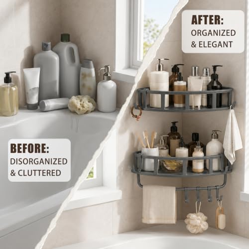 Shower Caddy Hanging 2 Pack, Rustproof Adhesive Corner Shower Shelves - image 3