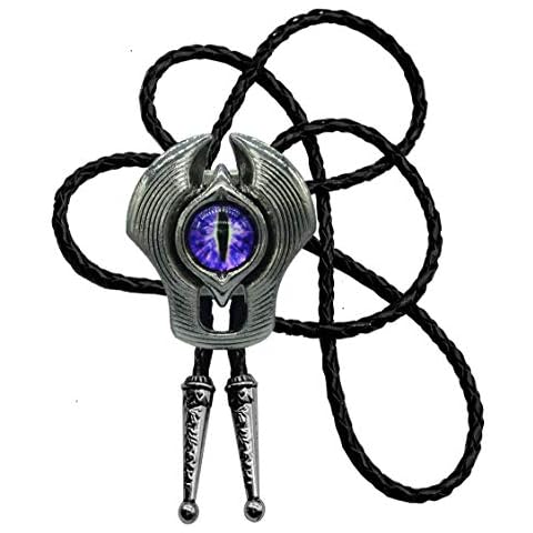 Moranse Bolo Tie Evil Eye Natural Gem Western Cowboy Style with Cowhide Rope Necktie - Purple - Purple Cover