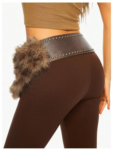 MakeMeChic Women's Leopard Faux Fur Belts Wide Waist Leather Boho Y2k Vintage Cowboy Chic Western Belt3