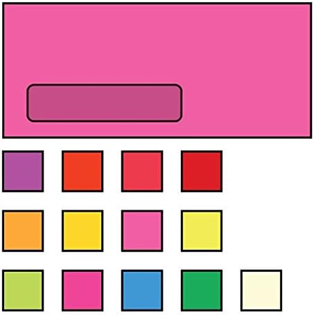 #10 Poly Window Business Envelopes, 4-1/8" x 9-1/2", 24#, Brightly Colored Pink, Acid Free, Diagonal Seam (Box of 500)