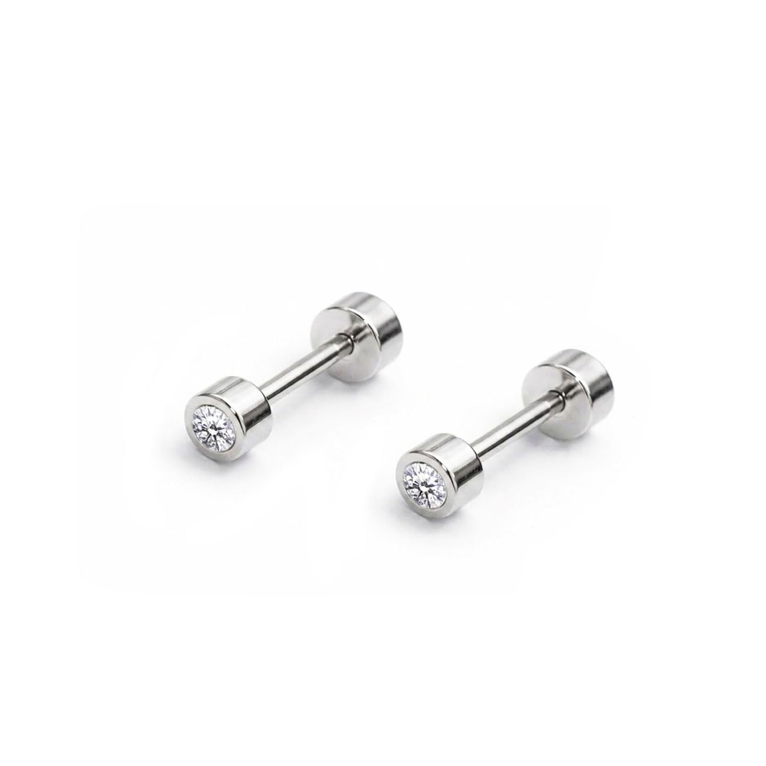 vama FASHIONS 3mm 18K Silver Plated Anti Tarnish Stainless Steel Tyre Shape Stone Upper Tragus Piercing Ear Stud Lightweight Hypoallergenic Studs Earrings for Men & Boys-picture-38