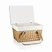 PICNIC TIME Canasta Grande Wicker Picnic Basket, Classic Large Wicker Basket for 2 with Handwoven Willow Design, Removable and Customizable Lid Table, (Beige Canvas with Brown Lid)